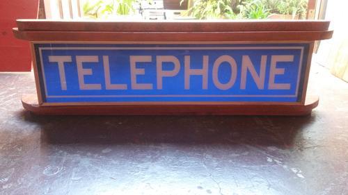 Art Deco Telephone light box sign, made from Glass and wood.